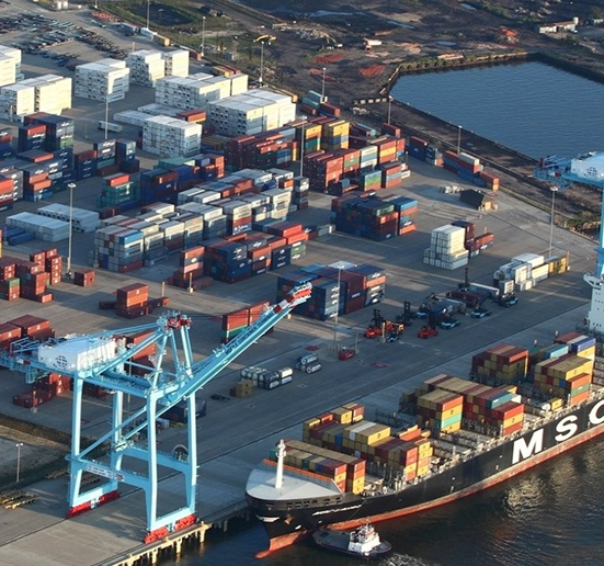 aerial shot of Mobile container terminal